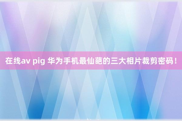 在线av pig 华为手机最仙葩的三大相片裁剪密码!