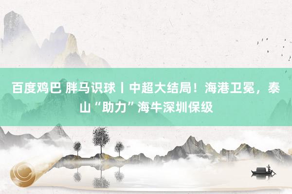 百度鸡巴 胖马识球丨中超大结局！海港卫冕，泰山“助力”海牛深圳保级