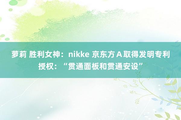 萝莉 胜利女神：nikke 京东方Ａ取得发明专利授权：“贯通面板和贯通安设”