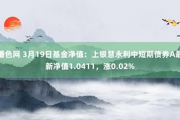 播色网 3月19日基金净值：上银慧永利中短期债券A最新净值1.0411，涨0.02%