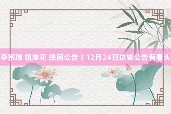 李宗瑞 姐妹花 晚间公告丨12月24日这些公告有看头