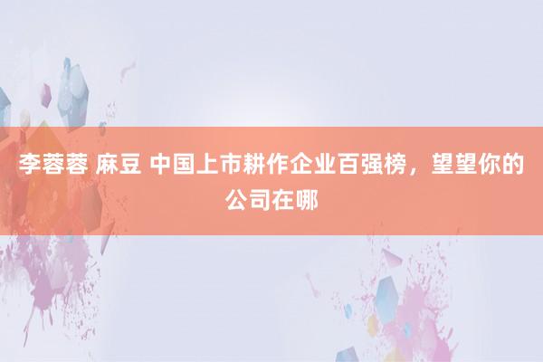 李蓉蓉 麻豆 中国上市耕作企业百强榜，望望你的公司在哪